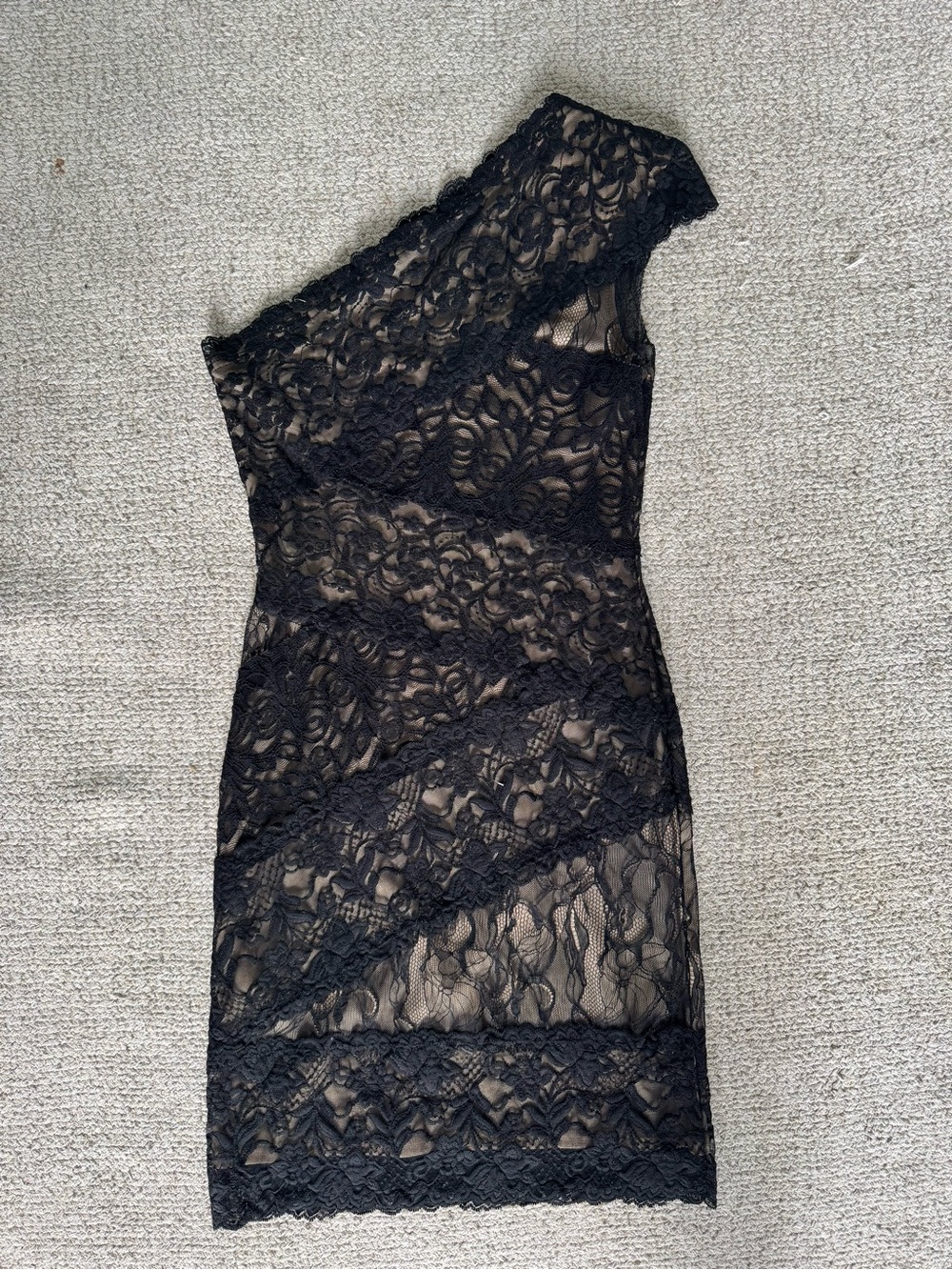 bebe Black One-Shoulder Lace Cocktail Dress - Picture 3 of 5